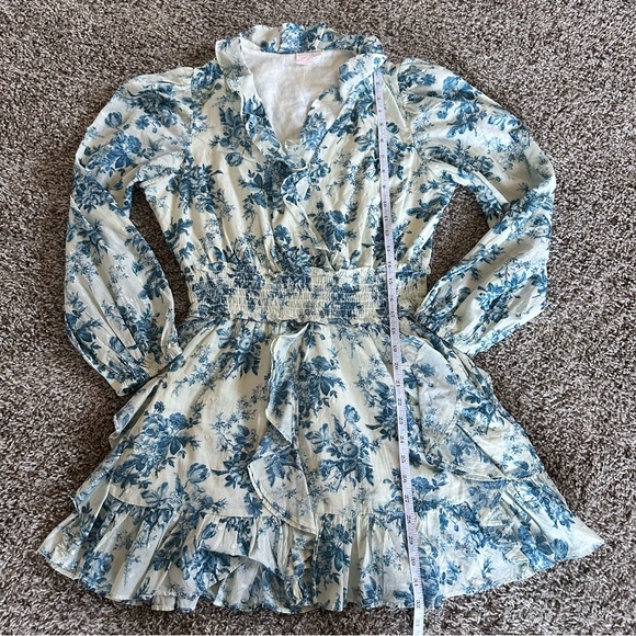 Love Shack Fancy x Gap Blue Floral Ruffle Wrap Dress - Picture 7 of 7